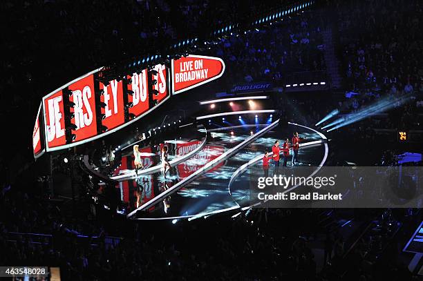 Jersey Boys cast perform at The 64th NBA All-Star Game 2015 on February 15, 2015 in New York City.