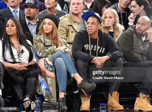 Beyonce and Jay Z attend The 64th NBA All-Star Game 2015 on February 15, 2015 in New York City.