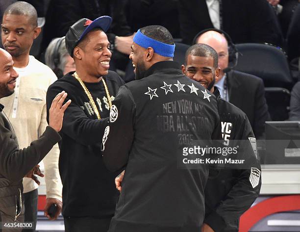 Jay-Z and Lebron James attend The 64th NBA All-Star Game 2015 on February 15, 2015 in New York City.