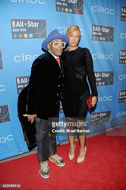 Spike Lee and Tonya Lewis Lee attend The 64th NBA All-Star Game 2015 on February 15, 2015 in New York City.