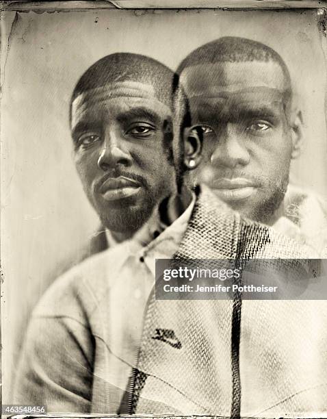 Kyrie Irving and LeBron James of the Cleveland Cavaliers poses for portraits during the NBAE Circuit as part of 2015 All-Star Weekend at the Sheraton...