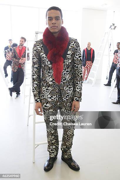 Model poses during the Franco Lacosta presentation on February 15, 2015 in New York City.