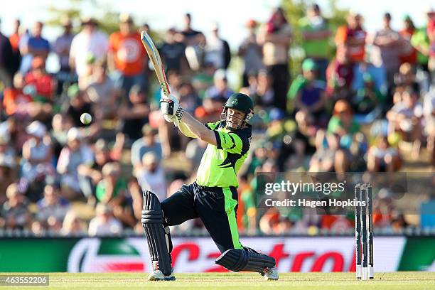 Niall O'Brien of Ireland bats during the 2015 ICC Cricket World Cup match between the West Indies and Ireland at Saxton Field on February 16, 2015 in...