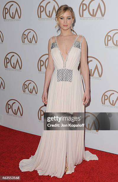 Actress Jennifer Lawrence arrives at the 26th Annual PGA Awards at the Hyatt Regency Century Plaza on January 24, 2015 in Los Angeles, California.