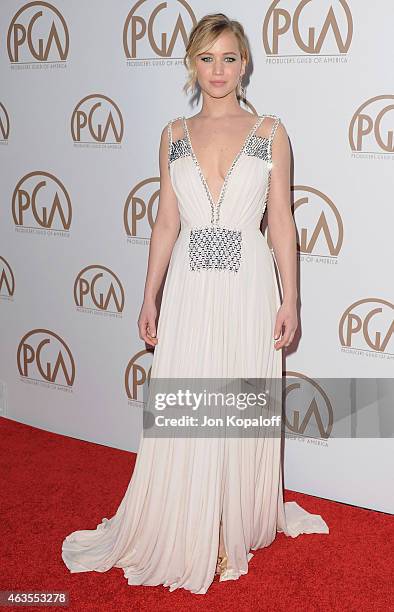 Actress Jennifer Lawrence arrives at the 26th Annual PGA Awards at the Hyatt Regency Century Plaza on January 24, 2015 in Los Angeles, California.