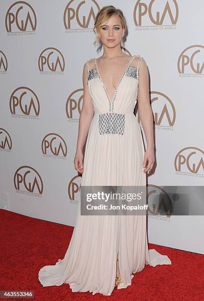 Actress Jennifer Lawrence arrives at the 26th Annual PGA Awards at the Hyatt Regency Century Plaza on January 24, 2015 in Los Angeles, California.