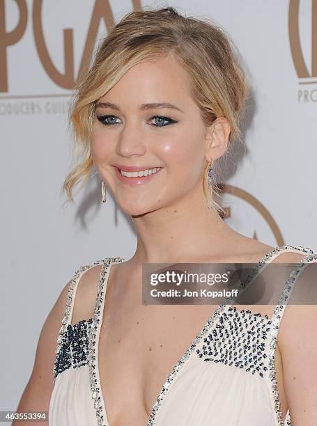 Actress Jennifer Lawrence arrives at the 26th Annual PGA Awards at the Hyatt Regency Century Plaza on January 24, 2015 in Los Angeles, California.