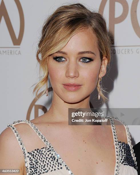 Actress Jennifer Lawrence arrives at the 26th Annual PGA Awards at the Hyatt Regency Century Plaza on January 24, 2015 in Los Angeles, California.