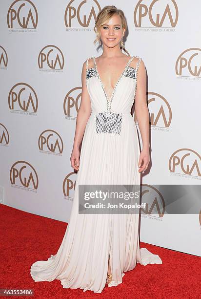 Actress Jennifer Lawrence arrives at the 26th Annual PGA Awards at the Hyatt Regency Century Plaza on January 24, 2015 in Los Angeles, California.