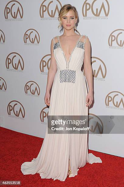 Actress Jennifer Lawrence arrives at the 26th Annual PGA Awards at the Hyatt Regency Century Plaza on January 24, 2015 in Los Angeles, California.