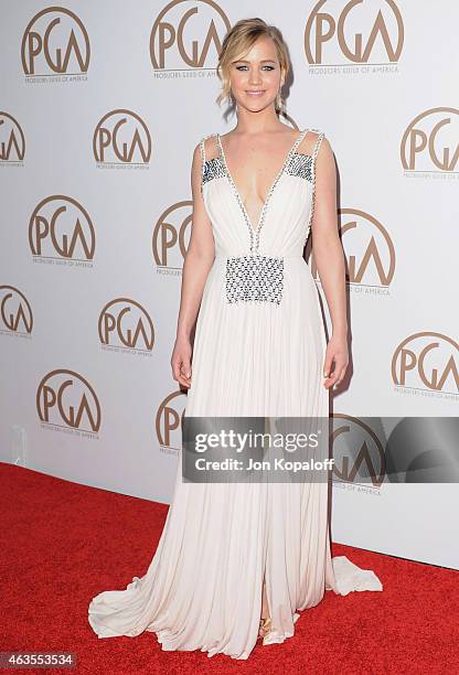 Actress Jennifer Lawrence arrives at the 26th Annual PGA Awards at the Hyatt Regency Century Plaza on January 24, 2015 in Los Angeles, California.