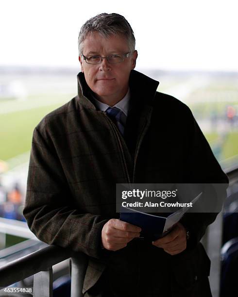 Mike Cattermole, commentator at Ascot racecourse on February 14, 2015 in Ascot, England.