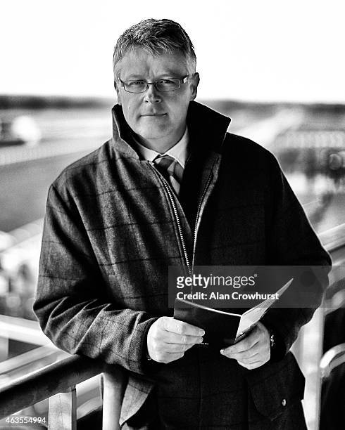 Mike Cattermole, commentator at Ascot racecourse on February 14, 2015 in Ascot, England.