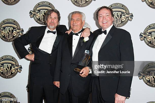 Peter Farrelly, Matthew Leonetti, and Bobby Farrelly attend the American Society Of Cinematographers 29th Annual Outstanding Achievement Awards at...