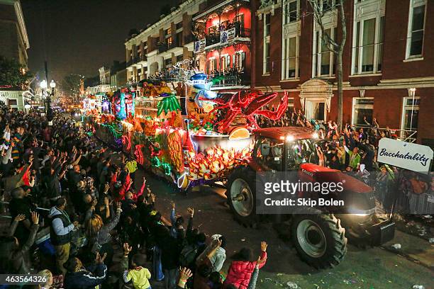The Bacchatality float in the Krewe of Bacchus parade during Mardi Gras on February 15, 2015 in New Orleans, Louisiana.
