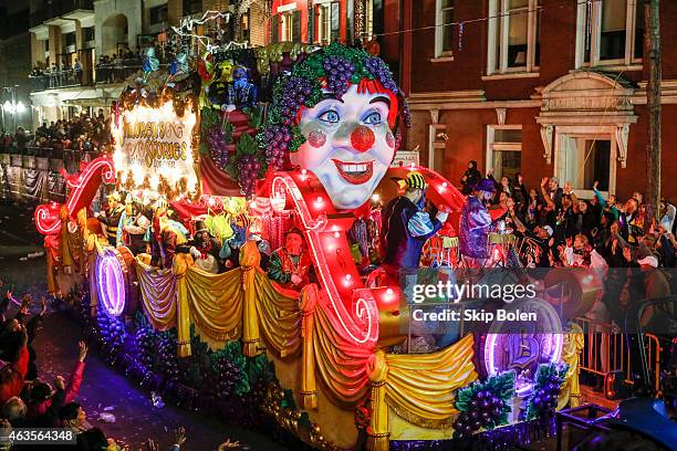 Float with the theme 'Children's Stories That Live Forever' in the Krewe of Bacchus parade during Mardi Gras on February 15, 2015 in New Orleans,...