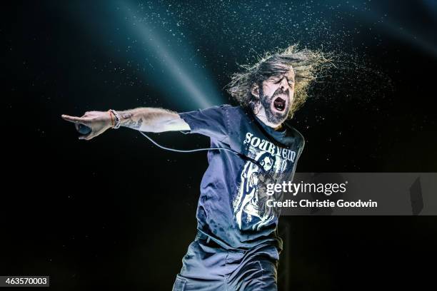Randy Blythe of Lamb of God performs on stage at Brixton Academy on January 18, 2014 in London, United Kingdom.