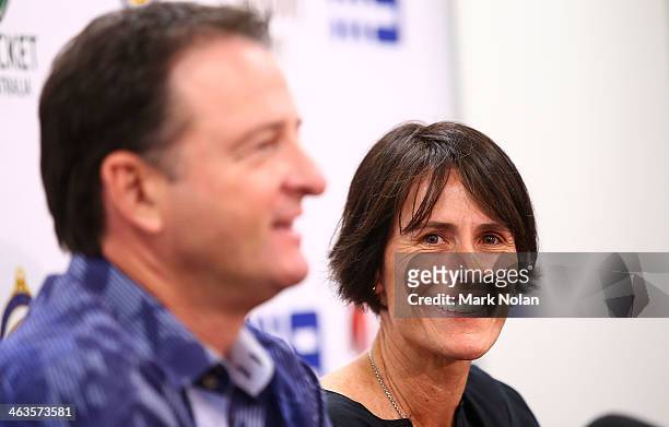 Mark Waugh and Belinda Clark talk to the media during the 2014 Australian Cricket Hall of Fame Announcement at Sydney Cricket Ground on January 19,...