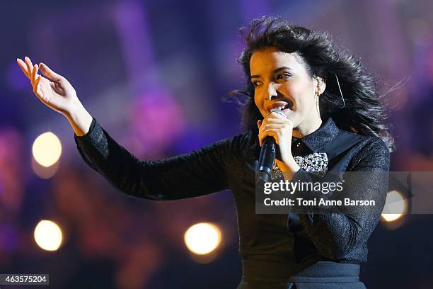 Indila performs during Les Victoires De La Musique at Le Zenith on February 13, 2015 in Paris, France.