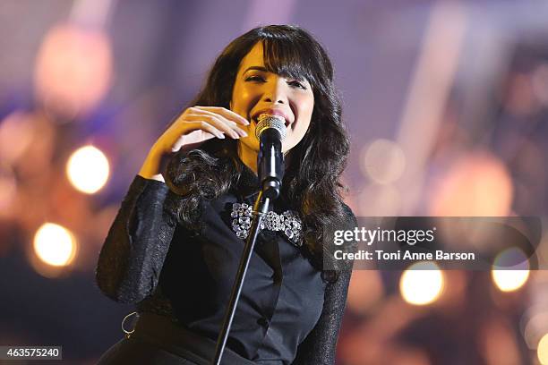 Indila performs during Les Victoires De La Musique at Le Zenith on February 13, 2015 in Paris, France.