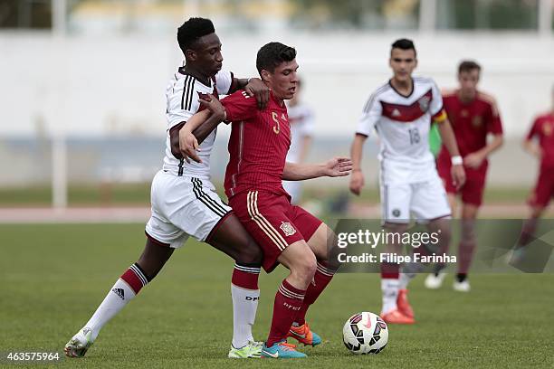 Gabirel Kyeremateng of Germany challenges Gorka Zabarte of Spain during the U16 UEFA development tournament match between Germany and Spain on...