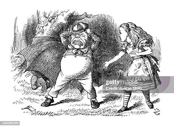 alice through the looking glass - tweedledum - tweedledum and tweedledee stock illustrations