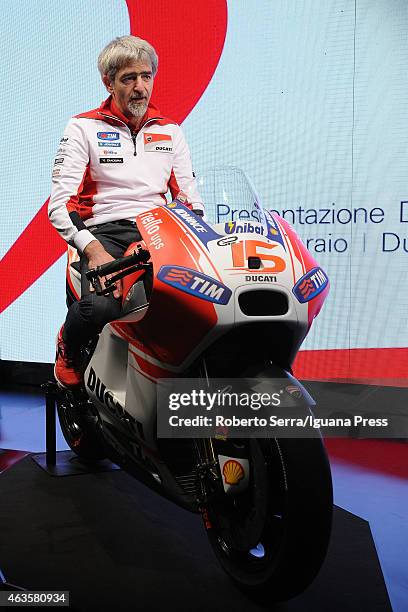 Italian project manager and engineer Luigi Dall'Igna unveils the Ducati Desmosedici Moto GP 2015 Championship at Ducati Factory on February 16, 2015...