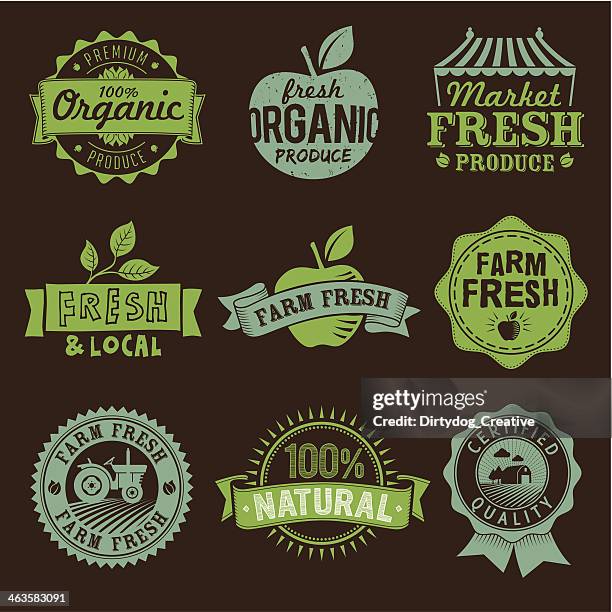 illustrations, cliparts, dessins animés et icônes de frais locaux, bio, naturel, proposant de la nourriture, icônes et étiquettes logo - marché légumes