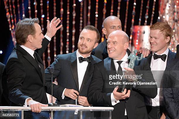Actor Bryan Cranston accepts the Outstanding Performance by an Ensemble in a Drama Series award for 'Breaking Bad' onstage during the 20th Annual...