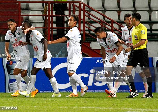 The player of Once Caldas celebrate a scored goal to Deportivo Pasto during a match Once Caldas and Deportivo Pasto for date 4 of the Liga de Aguila...