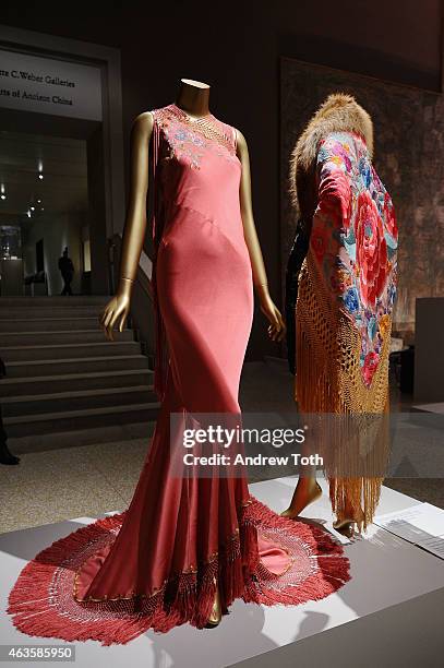 Garments are seen on display at The Metropolitan Museum Of Art's "China: Through The Looking Glass" press presentation at Metropolitan Museum of Art...