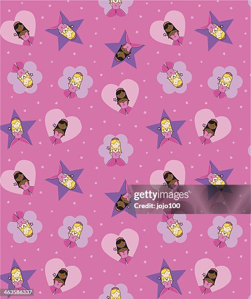 princess character in a repeat pattern. - magic wand background stock illustrations