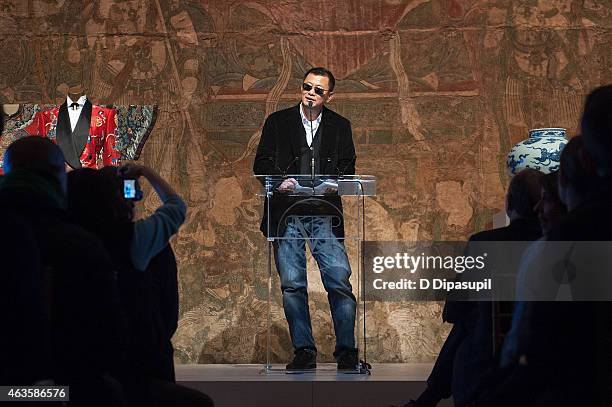 Exhibition artistic director Wong Kar Wai speaks onstage during the Metropolitan Museum Of Art's "China: Through The Looking Glass" Press...