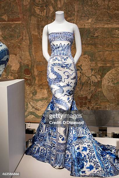 Garments are seen on display at the Metropolitan Museum Of Art's "China: Through The Looking Glass" Press Presentation at Metropolitan Museum of Art...