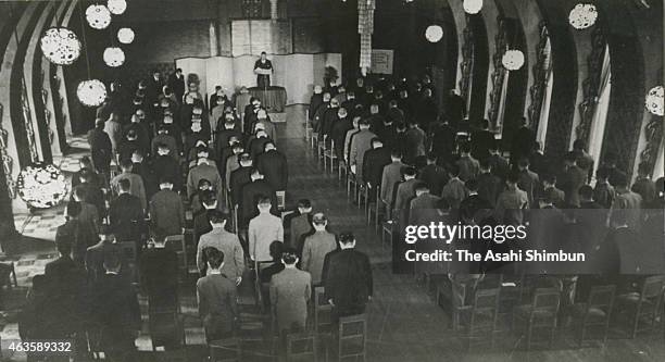 Japanese Prime Minister Fumimmaro Konoe reads the Imperial speech at the forming ceremony of the 'Taisei Yokusankai', Imperial Rule Assistance...