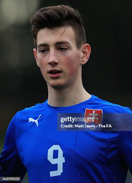 Robert Bozenik of Sloavkia in action during the UEFA Under-16 Development Tournament match between Slovakia U16 and France U16 at St Georges Park on...