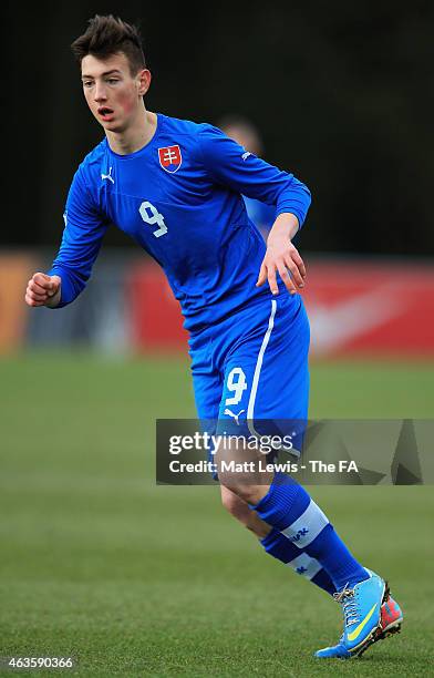 Robert Bozenik of Sloavkia in action during the UEFA Under-16 Development Tournament match between Slovakia U16 and France U16 at St Georges Park on...