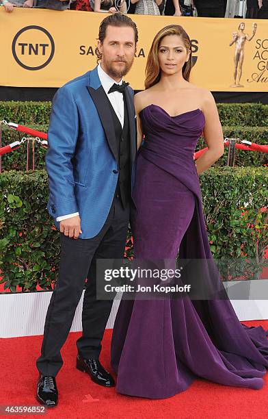 Actor Matthew McConaughey and wife Camila Alves arrive at the 21st Annual Screen Actors Guild Awards at The Shrine Auditorium on January 25, 2015 in...