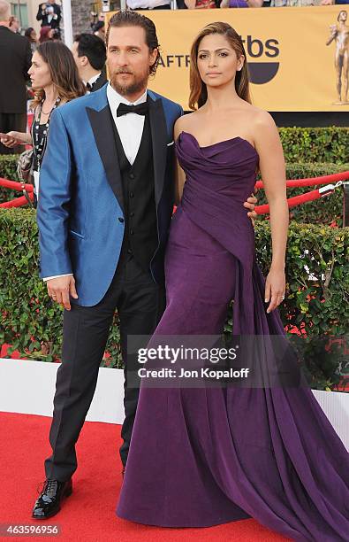 Actor Matthew McConaughey and wife Camila Alves arrive at the 21st Annual Screen Actors Guild Awards at The Shrine Auditorium on January 25, 2015 in...