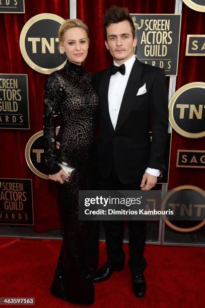 Actor Rupert Friend and Aimee Mullins attend 20th Annual Screen Actors Guild Awards at The Shrine Auditorium on January 18, 2014 in Los Angeles,...