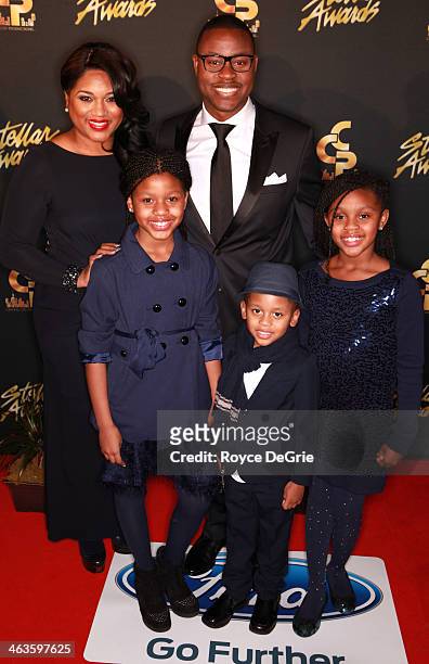 Pastor Charles Jenkins and family arrive at the 2014 Stellar Awards at Nashville Municipal Auditorium on January 18, 2014 in Nashville, Tennessee.