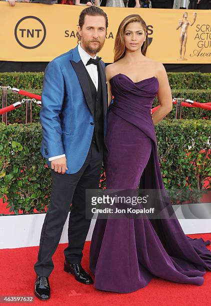 Actor Matthew McConaughey and wife Camila Alves arrive at the 21st Annual Screen Actors Guild Awards at The Shrine Auditorium on January 25, 2015 in...
