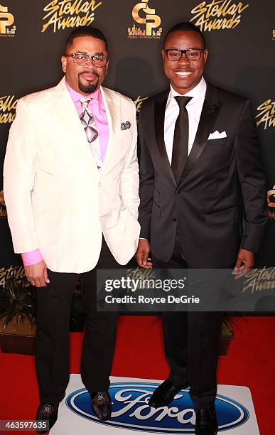 Byron Cage and Pastor Charles Jenkins arrive at the 2014 Stellar Awards at Nashville Municipal Auditorium on January 18, 2014 in Nashville, Tennessee.