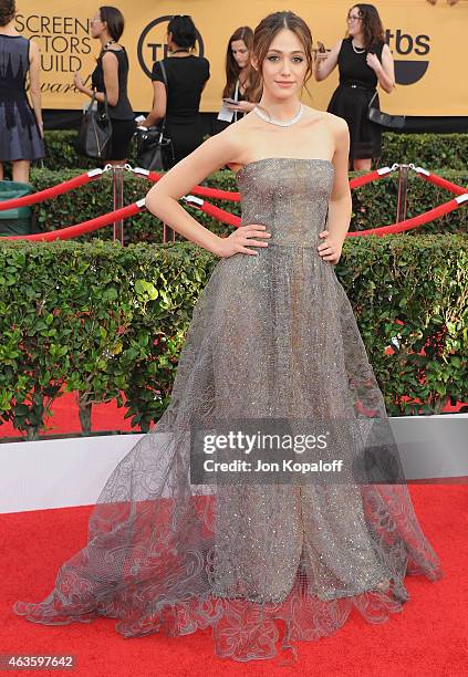 Actress Emmy Rossum arrives at the 21st Annual Screen Actors Guild Awards at The Shrine Auditorium on January 25, 2015 in Los Angeles, California.