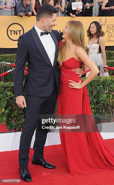 Actor Joe Manganiello and actress Sofia Vergara arrive at the 21st Annual Screen Actors Guild Awards at The Shrine Auditorium on January 25, 2015 in...