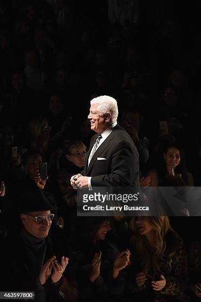 Designer Dennis Basso attends the Dennis Basso fashion show during Mercedes-Benz Fashion Week Fall 2015 at The Theatre at Lincoln Center on February...