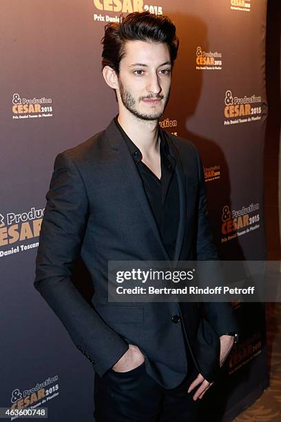 Actor Pierre Niney attends the 'Diner Des Producteurs' - Producer's Dinner Held at Hotel George V on February 16, 2015 in Paris, France.