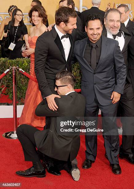 Actors Bradley Cooper, Michael Pena and Vitalii Sediuk arrive at the 20th Annual Screen Actors Guild Awards at The Shrine Auditorium on January 18,...