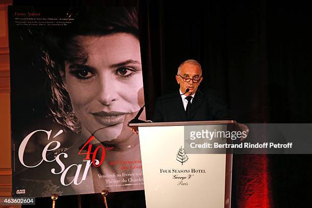 Cesar Academy President Alain Terzian presents the 'Diner Des Producteurs' - Producer's Dinner Held at Hotel George V on February 16, 2015 in Paris,...