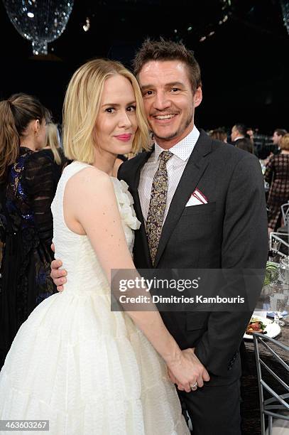 Actors Sarah Paulson and Pedro Pascal attend the 20th Annual Screen Actors Guild Awards at The Shrine Auditorium on January 18, 2014 in Los Angeles,...